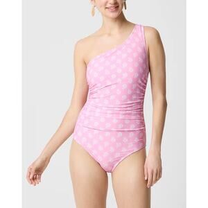 J.Crew NWT Tulip Pink White Printed Ruched one-shoulder Swimsuit Size XL